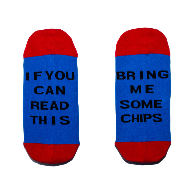 Κάλτσες chips ψηλές μπλε, κόκκνο χρώμα. Κάλτσες με σχέδια, ξεχωριστές, αστείες, άνετες, ιδανικές για καθημερινή χρήση