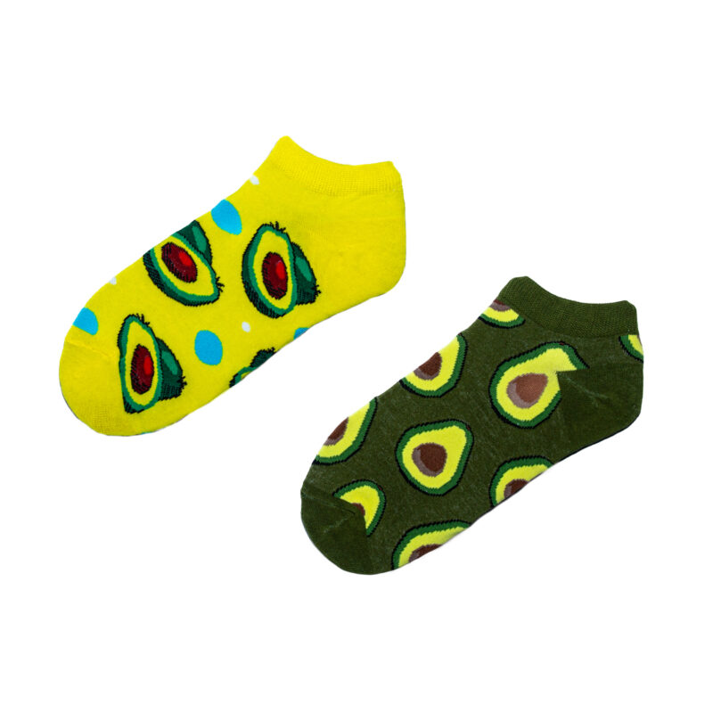 Κοντές κάλτσες Avocado mix and match κίτρινο - πράσινο. Κάλτσες με σχέδια, ξεχωριστές, αστείες, άνετες, ιδανικές για καθημερινή χρήση.